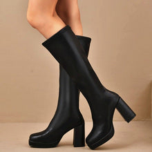 Load image into Gallery viewer, Women's Chunky Heel Leather Boots - High Shaft Round Toe Lace-Up Winter Boots