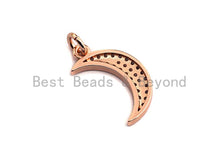 Load image into Gallery viewer, CZ Micro Pave Crescent Moon Pendant, Cubic Zirconia Pendant, Silver/Gold/Rose Gold/Black Tone, 11x19mm, Sku#X108