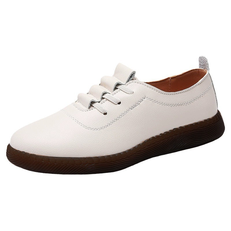 Women's Casual Lace-Up Leather Shoes – Lightweight Soft-Soled Comfort Flats