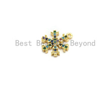 Load image into Gallery viewer, Multi Color CZ Micro Pave Snowflake Charm,Snowflake Shaped Pave Pendant, Gold plated, 14x11mm, Sku#B107