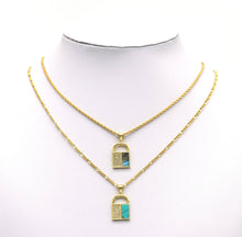 Load image into Gallery viewer, CZ Turquoise Malachite Abalone Lock Charm, Sku#L678