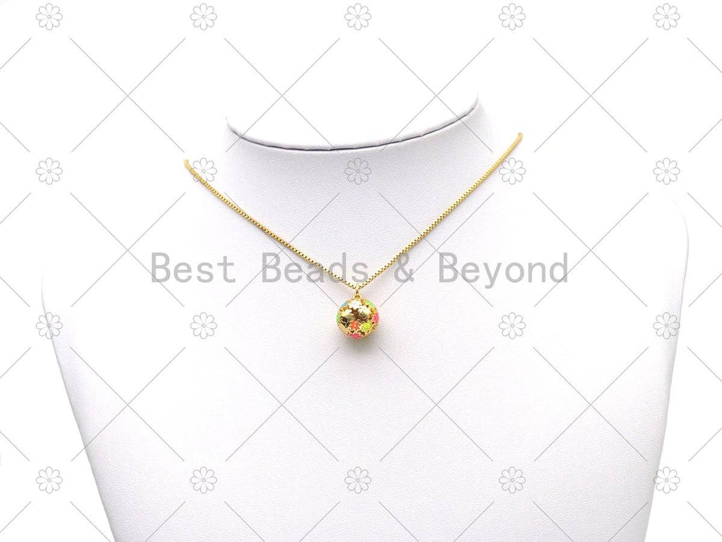 Colorful Enamel Flower/Star/Smiley Face On Round Ball Shape Pendant,18K Gold Filled Ball Charm, Necklace Bracelet Charm Pendant, Sku#LD181