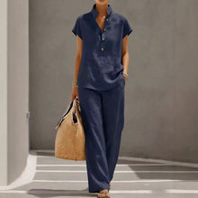Load image into Gallery viewer, Cardigan &amp; Short Sleeve Top + Pants Three-Piece Set – Solid Color Casual Lounge