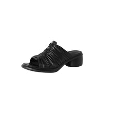 Load image into Gallery viewer, Women's Ruched Slide Sandals | Genuine Lambskin Block Heel Open-Toe Mules