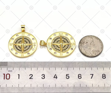 Load image into Gallery viewer, CZ Micro Pave Compass On Round Coin Shape Pendant, 18K gold Filled Medallion Charm, Necklace Bracelet Charm, Sku#LK531