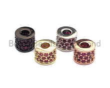 Load image into Gallery viewer, CZ Big Hole Drum Barrel Fuchsia Micro Pave Beads, Gold/Rose Gold/Silver/Black Cubic Zirconia Spacer Beads, DIY Jewelry, 6x7mm, sku#X44
