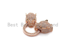 Load image into Gallery viewer, LARGE Clear CZ Micro Pave Panther Leopard Head Box Insert Clasp, Leopard Head Connector, Men's Jewelry Finding, 14x50mm, sku#C110