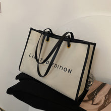 Load image into Gallery viewer, Women's Large Canvas Tote Bag – Stylish PU &amp; Canvas Shoulder Bag with Zipper Pocket