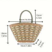 Load image into Gallery viewer, Handwoven Straw Beach Basket Bag - Color Block Shoulder Tote for Women