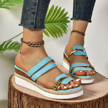 Load image into Gallery viewer, Women's Colorblock Wedge Sandals | Hemp Heel Platform Slides - Open Toe Summer Shoes