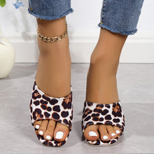 Load image into Gallery viewer, Women's Leopard Print Square Toe Chunky Heel Sandals - Slip-On Block Heel Summer Sandals