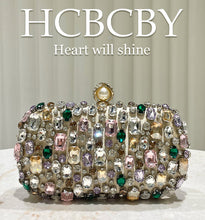 Load image into Gallery viewer, Elegant Gold Rhinestone Evening Clutch with Chain Strap - Women's Formal Handbag