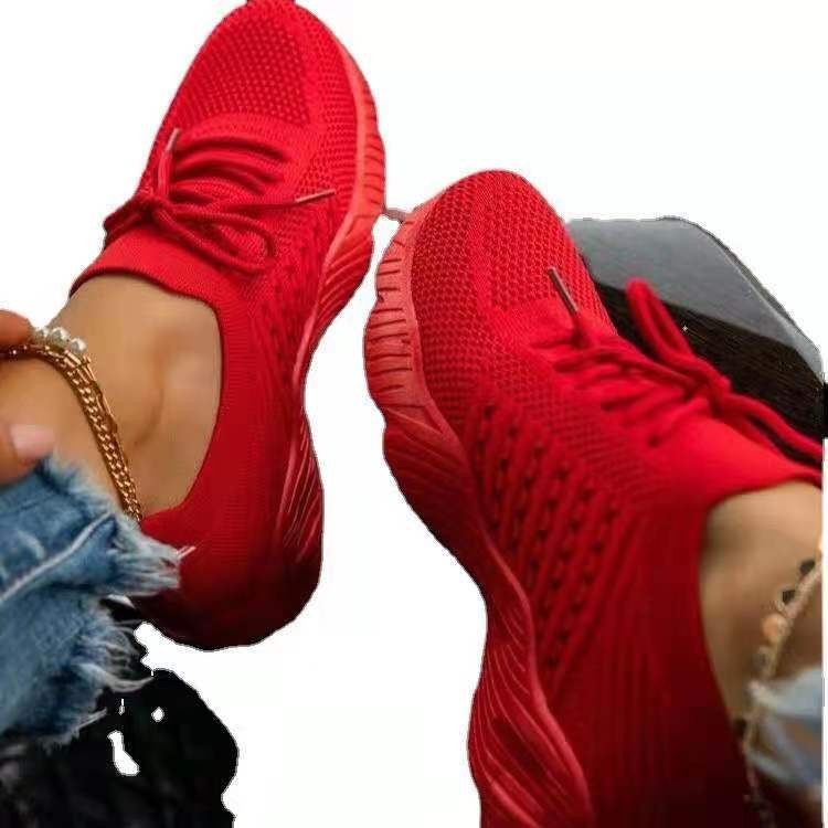 Women's Platform Sneakers | Breathable Flying Knit Lace-Up Walking Shoes