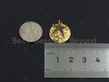 Load image into Gallery viewer, 18K Gold Medallion Round Coin with Black Pave Star Charm, Brass Medallion, Gold Coin Charm, 17mm, Sku#LK23