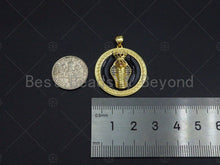 Load image into Gallery viewer, CZ Micro Pave Black/White Gold 3D King Cobra Head Pendant, Snake Medallion Charm, Roman Necklace Charm, Greek Coin Jewelry, 25mm, sku#LK01
