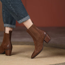Load image into Gallery viewer, Women's Retro Pointed-Toe Ankle Boots with Elastic Band and Chunky Heel