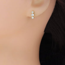 Load image into Gallery viewer, Gold Silver Three Round CZ in a Raw Stud Earrings, Sku#A290