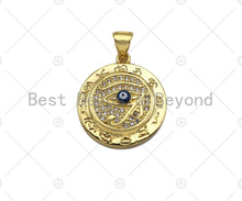 Load image into Gallery viewer, 18k Dainty Gold Enamel Evil Eye On Round Coin Shape Charms, Dainty Charms, Gold Pendant, Necklace Charms, 18x20mm, Sku#LK169