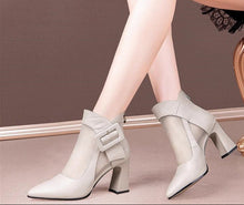 Load image into Gallery viewer, Women's British Style Chunky Heel Cutout Ankle Boots | Pointed Toe Back Zipper