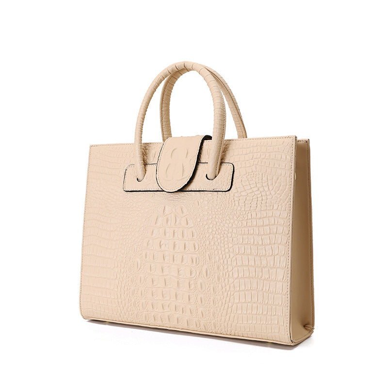 Women's Large Capacity Genuine Leather Tote Bag – Crocodile Pattern Business Shoulder Bag