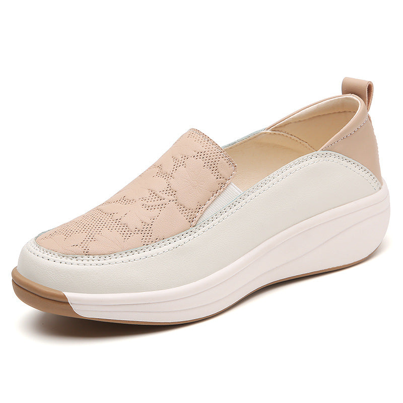 Women's Chunky Sole Slip-On Platform Sneakers | Round Toe Low Heel | Beige Black Khaki