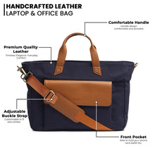 Load image into Gallery viewer, Voyager Canvas Leather Briefcase, Dark Blue