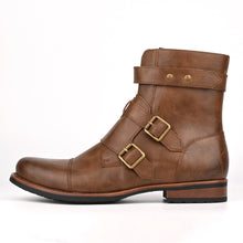 Load image into Gallery viewer, Men's Vintage Denim Boots | Metal Buckle Side-Zip Low Heel – Black &amp; Brown