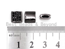 Load image into Gallery viewer, Black CZ Pave On Black Flat Square Beads, Black Micro Pave Beads, Cubic Zirconia Spacer Beads, 3x8mm, sku#G322