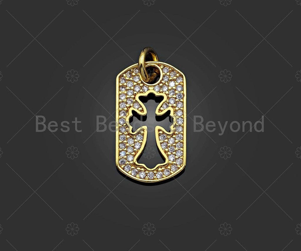 CZ Micro Pave Hollow Out Cross On Rectangle Shape Pendant/Charm,Dainty Medallion Charm, Necklace Bracelet Charm Pendant,10x17mm, Sku#L514