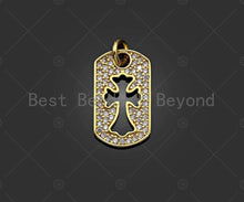 Load image into Gallery viewer, CZ Micro Pave Hollow Out Cross On Rectangle Shape Pendant/Charm,Dainty Medallion Charm, Necklace Bracelet Charm Pendant,10x17mm, Sku#L514