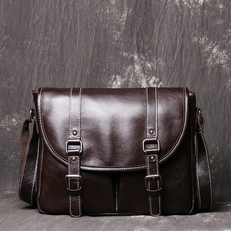Men's Full-Grain Leather Shoulder Bag – Large Capacity Crossbody Bag for Men