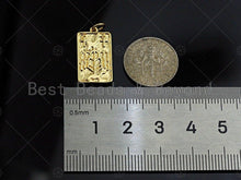 Load image into Gallery viewer, CZ Micro Pave Dog Cross On Rectangle Shape Pendant, Gold Plated, Necklace Bracelet Charm Pendant, 16x25mm,sku#F1239