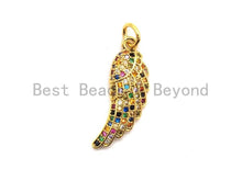 Load image into Gallery viewer, CZ Colorful Micro Pave Angel Wing Pendant, Angel Wing Shaped Pave Pendant, Gold plated, 8x23mm, Sku#F726
