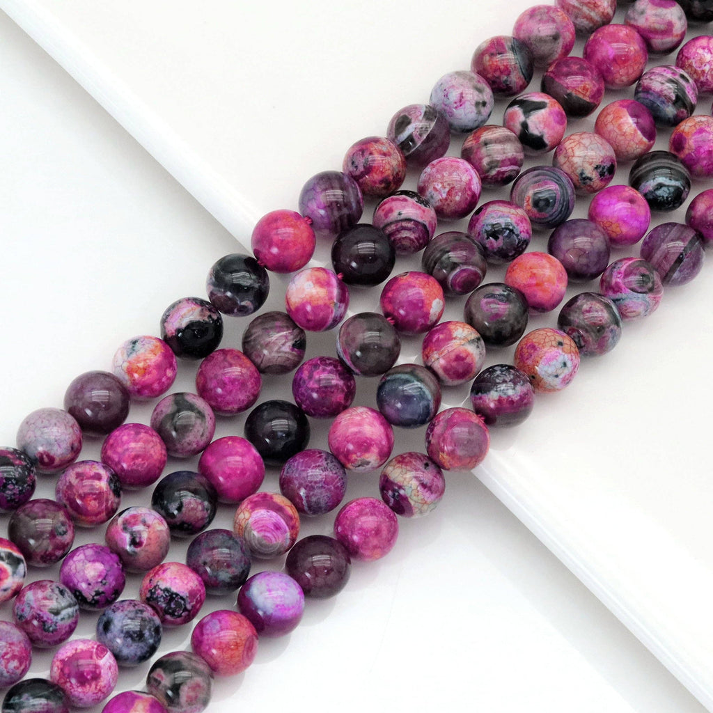 orange Pink Fire Agate Round Smooth Beads, Sku#U1778