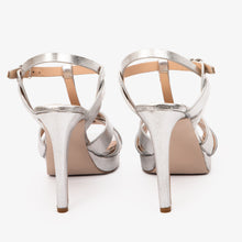 Load image into Gallery viewer, The Parisian Silver Leather T-Strap Platform Heel Women Sandal