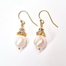 Load image into Gallery viewer, Melissa Bridal Earrings, Pearl Drop Earrings, 14K Gold OR Sterling Silver, Pearl Drop Bridal Earrings, Pearldrop Earrings, Gold and Silver