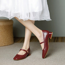 Load image into Gallery viewer, Mary Jane Chunky Heel Retro Buckle Strap Women's Shoes – Plus Size | Burgundy Black Apricot