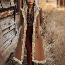 Load image into Gallery viewer, Women's Spring And Autumn Fashion Retro Suede Edge Solid Color Long Wind Jacket