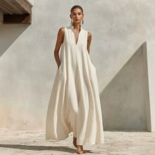 Load image into Gallery viewer, Linen Blend Sleeveless Stand-Collar Maxi Dress – 5 Colors S–3XL