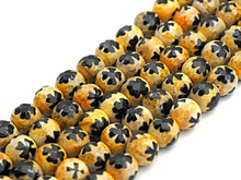 Load image into Gallery viewer, 10mm Quality Dzi Black Yellow Aage with Flower Patten Beads, sku#U559c