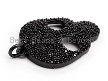 Load image into Gallery viewer, Black CZ Pave On Black Micro Pave Skull Head Charm Beads, Halloween Beads, Cubic Zirconia Pave Skull Charm,Skull Pendant 18x27mm, sku#F381