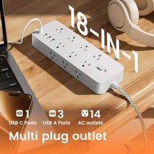 Load image into Gallery viewer, 18-Outlet Power Strip with USB &amp; Type-C – Surge Protection