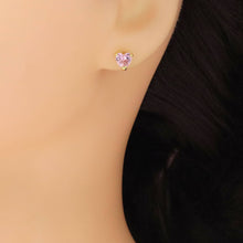 Load image into Gallery viewer, Clear Pink Heart CZ Gold Silver Stud Earrings, Sku#A205