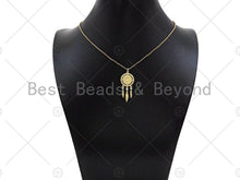 Load image into Gallery viewer, CZ Micro Pave Disc With Feather Shape Pendant Charm,Sku#F1357C