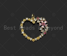 Load image into Gallery viewer, Gold Filled Colorful CZ Micro Pave Flower On Heart Shape Pendant, 18K Gold Filled Heart Charm, Necklace Bracelet Pendant,24x21mm,Sku#LK327