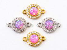 Load image into Gallery viewer, CZ Micro Pave Round connector/Link Finding, Pink Opal, CZ micro paved ,Cubic Zirconia CZ Connector, 9x13mm, sku#A69