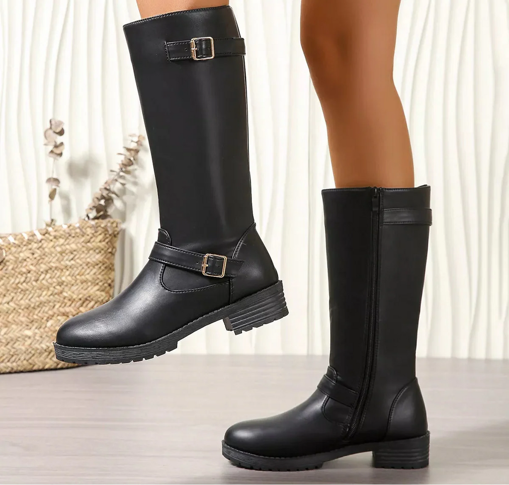 Women's Round Toe Block Heel Boots | Mid Heel Side Zip Ankle Boots