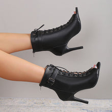Load image into Gallery viewer, Women's Peep Toe High Heel Sandals - Lace-Up Buckle &amp; Back Zipper Party Pumps