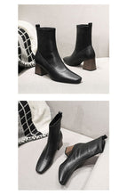 Load image into Gallery viewer, Women's Minimalist Over-the-Knee Boots | Square Toe Chunky Heel Side Zipper | Black &amp; Dark Brown
