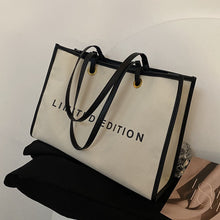 Load image into Gallery viewer, Women's Large Canvas Tote Bag – Stylish PU &amp; Canvas Shoulder Bag with Zipper Pocket